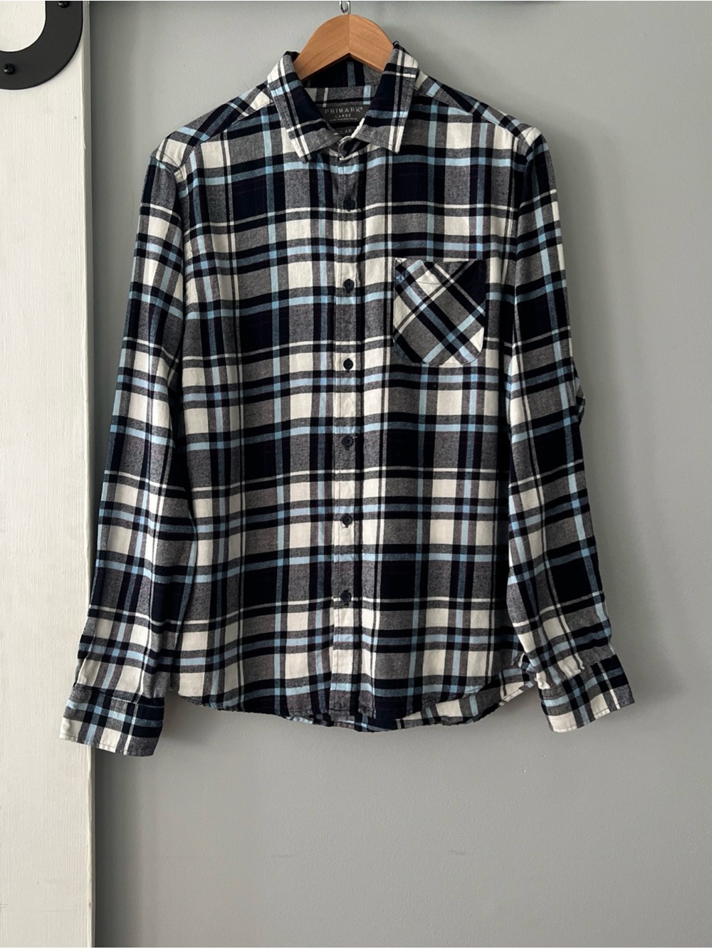 Primark Men's Large Plaid Flannel Button Front Long Sleeve Shirt 100% Cotton EUC